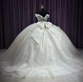 Exquisite Off-Shoulder Ball Gown with Floral Appliques & Beaded Tulle Quinceanera & Sweet 16 Formal Evening Dress